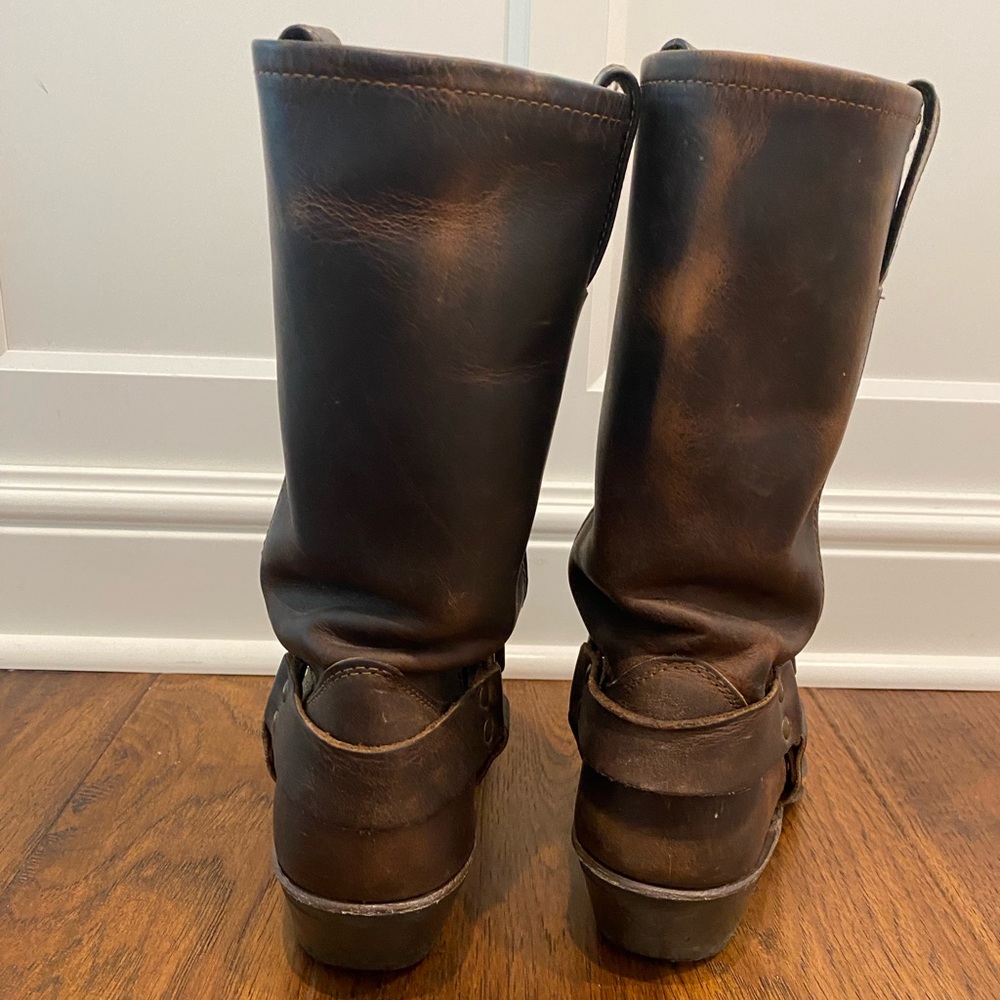 Frye Brown Leather Harness Heeled Boots - Picture 4 of 10